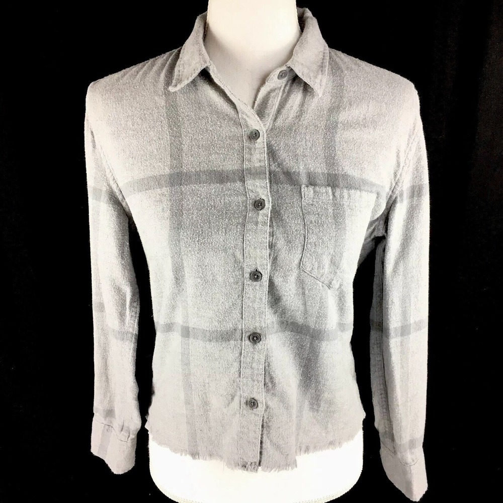 Joe's Collection Womens Button Front Top Blouse S Small Gray Long Sleeve Plaid